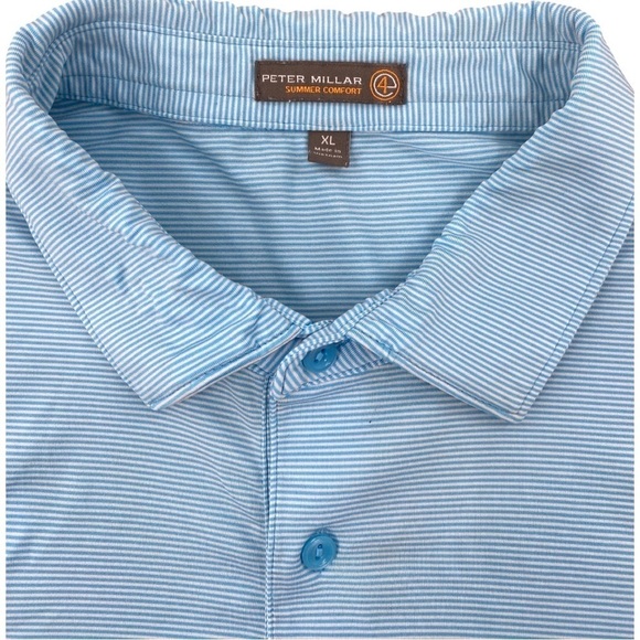 Peter Millar Summer Comfort Golf Polo Blue White Striped River Oaks CC Size XL - Picture 6 of 10